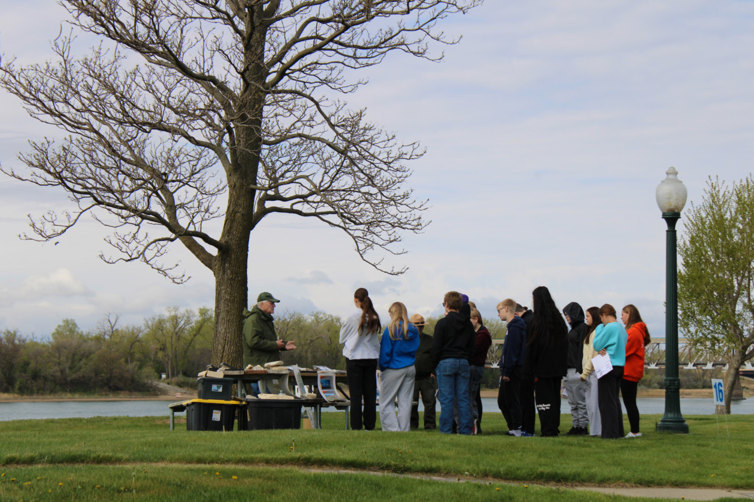 Students gather for a presentation on fossils.